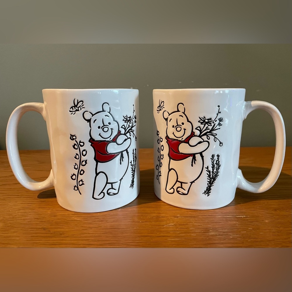 Disney Winnie The Pooh 17 Oz Coffee Mug White Minimalist Floral Textured 2 Qty